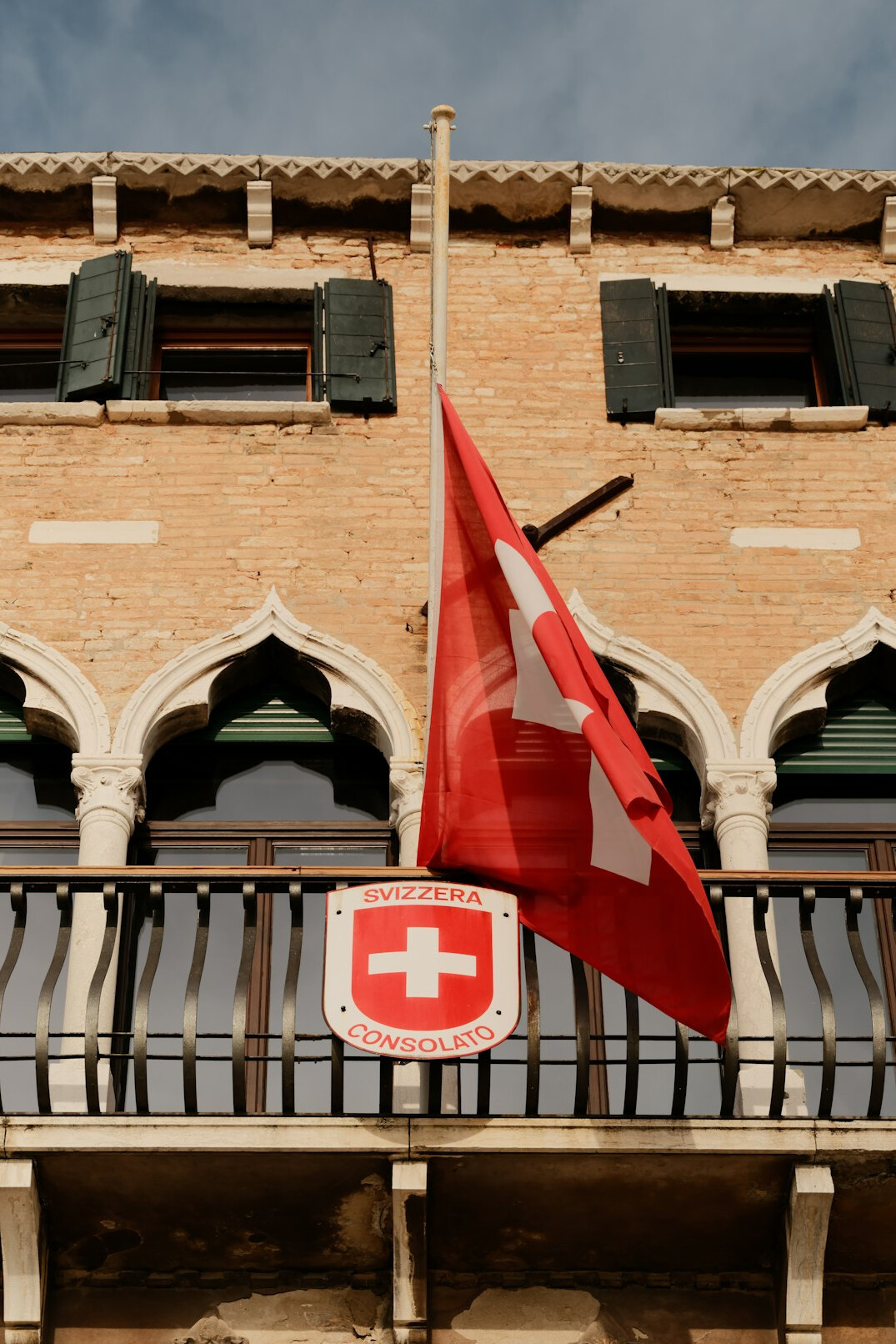 swiss flag on building